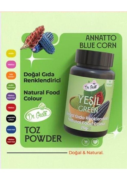 Doğal Toz Gıda Boyası Dr.gusto 25 gr Yeşil