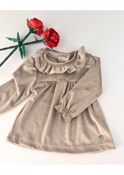Bebek Kadife Takım - Kız Bebek Volanlı Yaka Alt Üst Takım - 9-12 Ay, 12-18 Ay, 1-2 Yaş, 2-3 Yaş