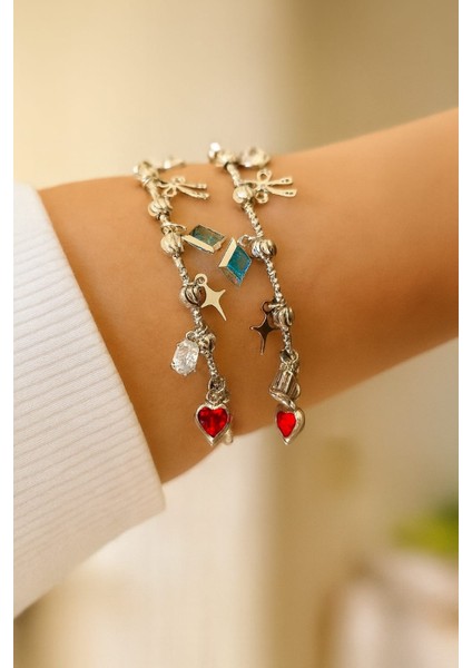 Gümüş Charmlı Bileklik