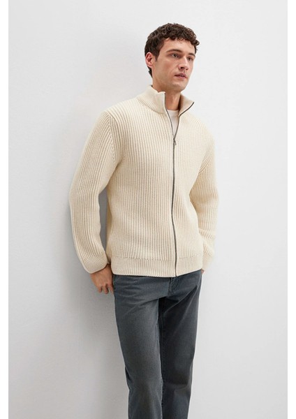 Kadın Yün Karışımlı Fermuarlı Ekru Hırka 0710266-81202