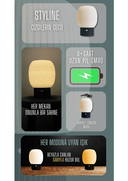 Dekoratif Ambiyans Şarj Edilebilir Sensörlü Abajur, Modern Masa ve Gece Lambası modelleri