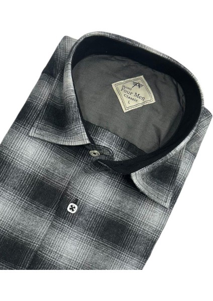 Klasik %100 Cotton Uzun Kollu Terletmeyen Kışlık Flanel Kumaş Siyah Gömlek (Regular Kalıp) fiyatları