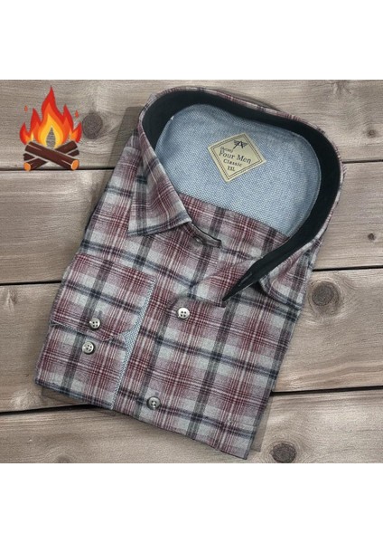 Klasik %100 Cotton Uzun Kollu Terletmeyen Kışlık Flanel Kumaş Çok Renkli Gömlek (Regular Kalıp)
