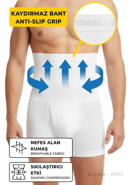 Opex Bel ve Göbek Korse Boxer – Yüksek Bel, Karın Toparlayıcı ve Sıkılaştırıcı, Beyaz