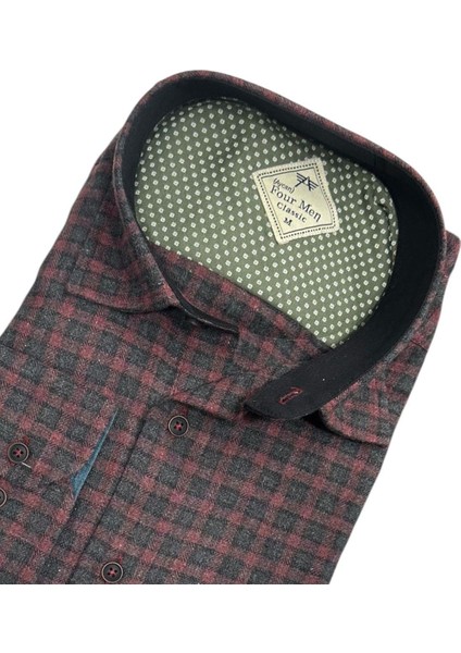 Klasik %100 Cotton Uzun Kollu Terletmeyen Kışlık Flanel Kumaş Kırmızı Gömlek (Regular Kalıp)