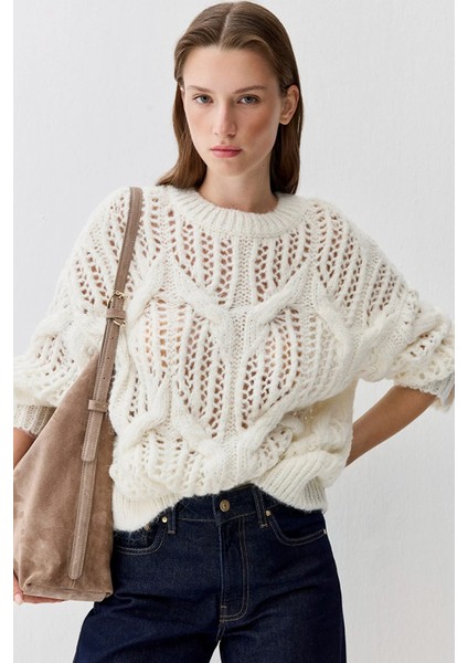 Kadın Yün Karışımlı Ekru Kazak 1710828-70057