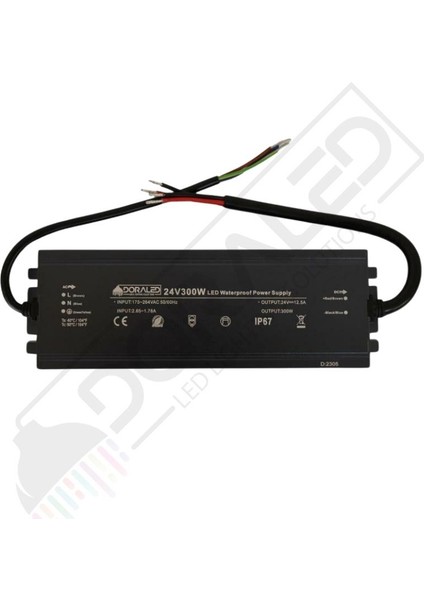 24 Volt 12,5 Amper IP67 Su Geçirmez Dış Cephe LED Adaptör 300 Watt