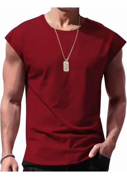 Büyük Beden Özel Tasarım Baskısız Düz Renk %100 Pamuk Ter Tutmayan Modern Üretim Kolsuz Erkek T-Shırt