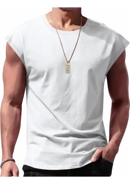 Büyük Beden Özel Tasarım Baskısız Düz Renk %100 Pamuk Ter Tutmayan Modern Üretim Kolsuz Erkek T-Shırt