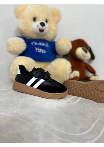 Mınıstep Siyah Beyaz Çizgili Unisex Çocuk Spor Ayakkabı Cırt Cırtlı Rahat ve Şık Günlük Sneaker modelleri