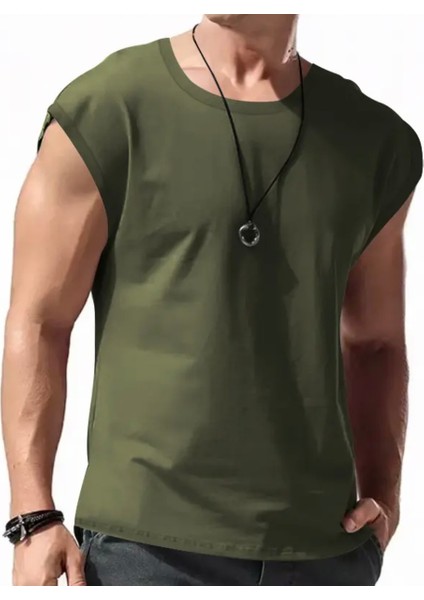 Büyük Beden Özel Tasarım Baskısız Düz Renk %100 Pamuk Ter Tutmayan Modern Üretim Kolsuz Erkek T-Shırt