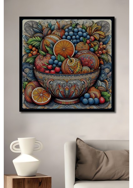 Çerçeve Görünümlü Renkli Meyve Tasarımı Dekoratif Ahşap Mdf Ev Duvar Tablo Dikdörtgen Ev Duvar Tablo
