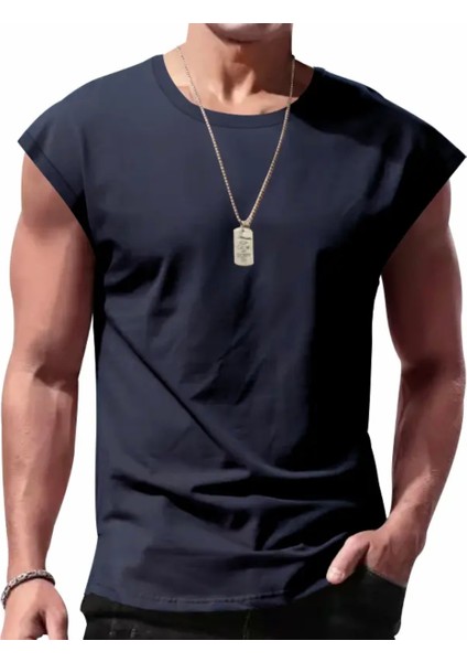 Büyük Beden Özel Tasarım Baskısız Düz Renk %100 Pamuk Ter Tutmayan Modern Üretim Kolsuz Erkek T-Shırt
