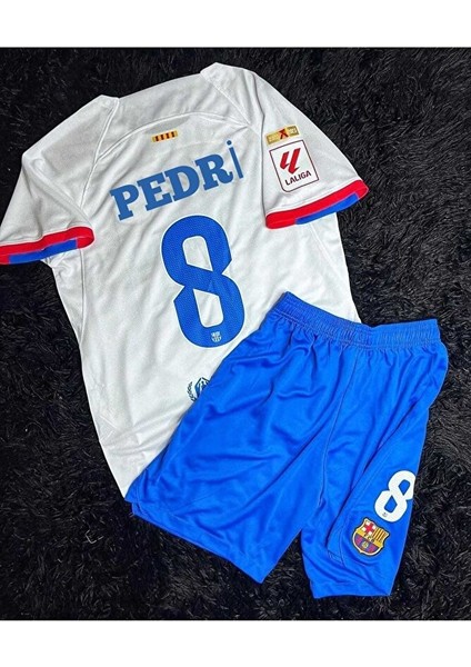 F.c B.a.r.c.e.l.o.n.a 2023-24 Sezon Pedri Beyaz Deplasman Çocuk Forması 3'lü Set