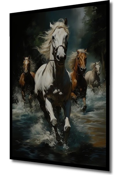 Çerçeve Görünümlü Dört Nala Koşan Atlar Ahşap Mdf Dekoratif Ev Duvar Tablo Dikdörtgen Ev Duvar Tablo fiyatları