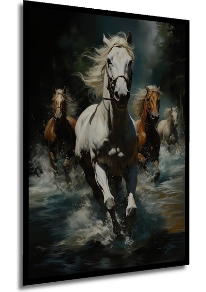 Çerçeve Görünümlü Dört Nala Koşan Atlar Ahşap Mdf Dekoratif Ev Duvar Tablo Dikdörtgen Ev Duvar Tablo modelleri