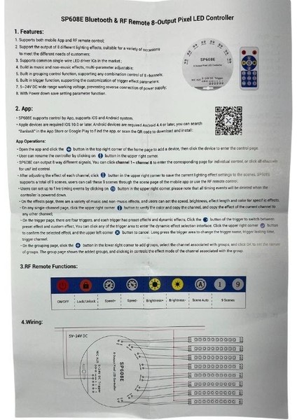 SP608E 8 Kanal WS2811-WS2812B Pixel Kontrol Devresi 5-24V