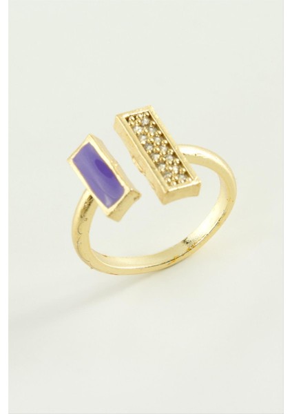 Techmrt Dikdörtgen Taşlı Mineli Eklem Yüzük-Sarı fiyatları