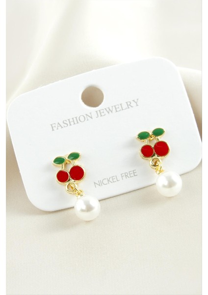 Techmrt Kiraz Mineli Inci Küpe-Kırmızı fiyatları