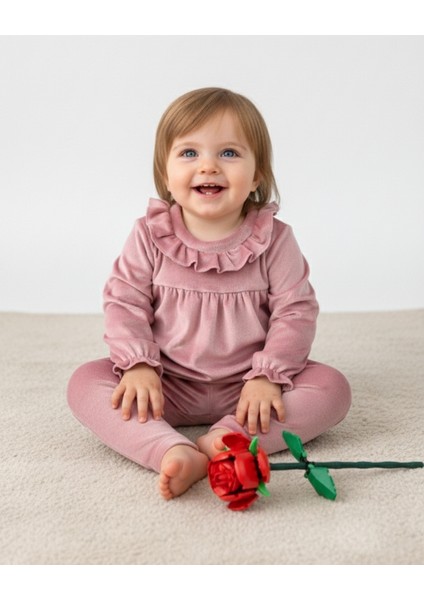 Bebek Kadife Takım - Kız Bebek Volanlı Yaka Alt Üst Takım - 9-12 Ay, 12-18 Ay, 1-2 Yaş, 2-3 Yaş