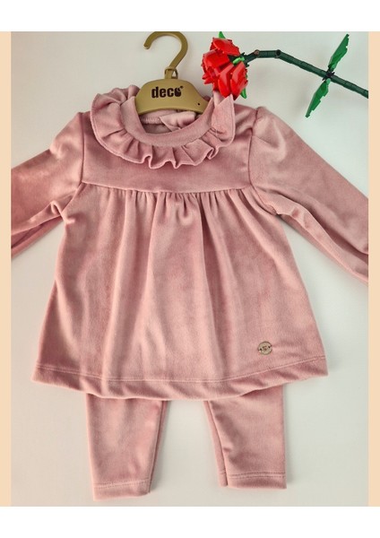 Bebek Kadife Takım - Kız Bebek Volanlı Yaka Alt Üst Takım - 9-12 Ay, 12-18 Ay, 1-2 Yaş, 2-3 Yaş indirimleri