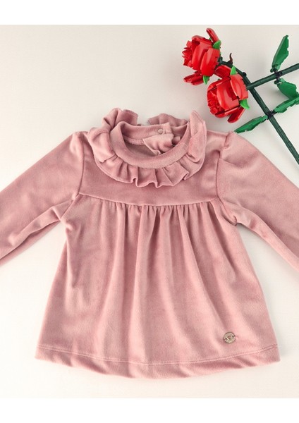 Bebek Kadife Takım - Kız Bebek Volanlı Yaka Alt Üst Takım - 9-12 Ay, 12-18 Ay, 1-2 Yaş, 2-3 Yaş
