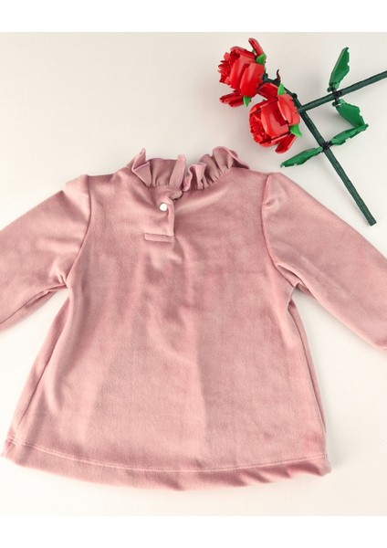 Bebek Kadife Takım - Kız Bebek Volanlı Yaka Alt Üst Takım - 9-12 Ay, 12-18 Ay, 1-2 Yaş, 2-3 Yaş