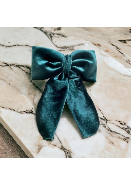 Yeşil Renk Kadife Klipsli Fiyonk Toka