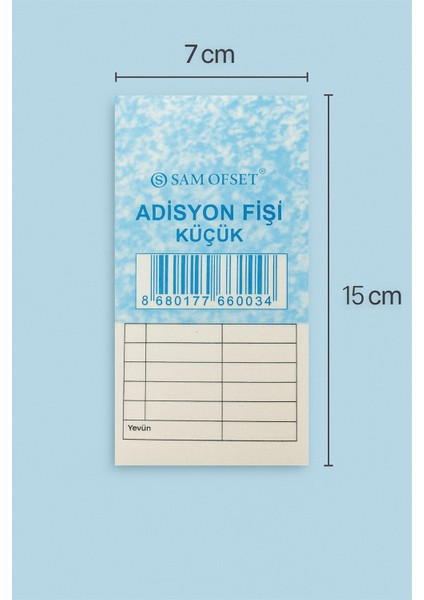 Sam Matbaa Adisyon Bilgi Fişi, Adisyon Defteri 100 Yapraklı, Numaralı Ölçüsü: 7X15 Cm. (144 Cilt) fiyatları