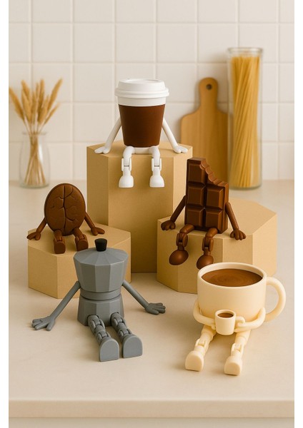 Kahve Köşesi 5'li Figür Seti | Büyük Boy 6-7cm