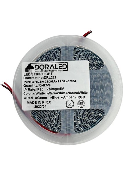 5 Volt Şerit Led 5MM 120 Ledli Amber (Sarı) 2835 5V Şerit Led 5M