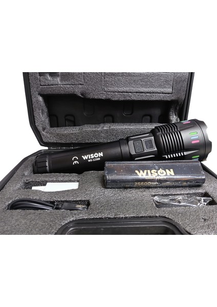 WS-12300 Profesyonel El Feneri | 60W – 6000 Lümen – 22000 Mah – Zoomlu – Metal Kasa – Type-C Şarj – Dijital Göstergeli