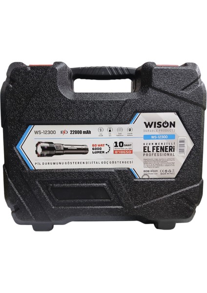 WS-12300 Profesyonel El Feneri | 60W – 6000 Lümen – 22000 Mah – Zoomlu – Metal Kasa – Type-C Şarj – Dijital Göstergeli fiyatları