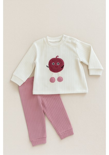 Kız Bebek Ikili Takım – Sevimli Desenli Sweatshirt ve Alt, Organik Pamuklu Rahat Günlük Set