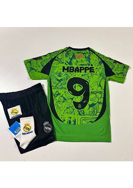 R.madridd Kylian Mbappe Ninja Kaplumbağa Desenli Özel Konsept Çocuk Forması 4'lü Armalı Set