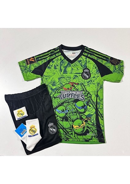 R.madridd Kylian Mbappe Ninja Kaplumbağa Desenli Özel Konsept Çocuk Forması 4'lü Armalı Set fiyatları