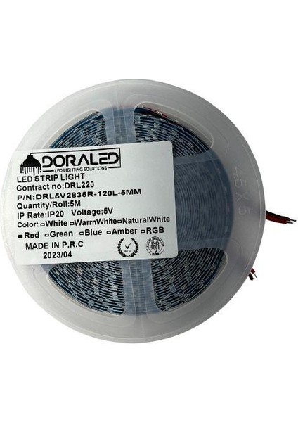 5 Volt 5mm 120 Ledli Kırmızı 2835 Şerit LED 5M