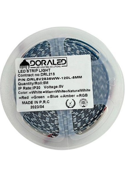 5 Volt Şerit Led 5MM 120 Ledli Amber Gün Işığı 2835 5V Şerit Led 5M