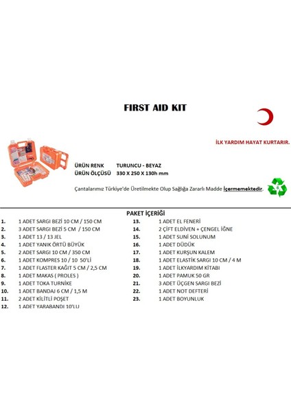 Büyük Boy İlk Yardım Seti First Aid Kit (4915) fiyatları