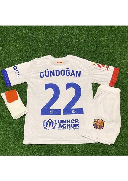 F.c B.a.r.c.e.l.o.n.a 2023-24 Sezon Ilkay Gündoğan Beyaz Deplasman Çocuk Forması 3'lü Set