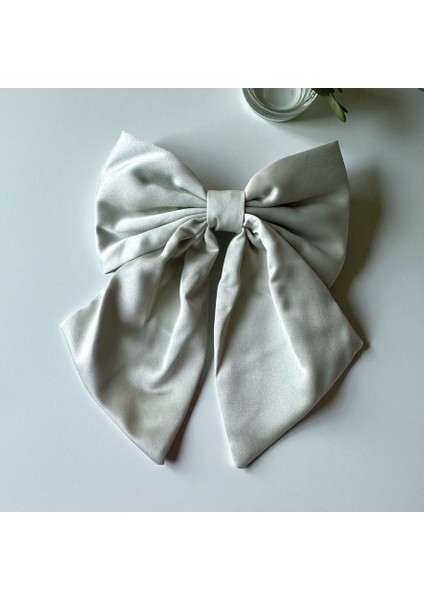 Saten Su Yeşili Renk Klipsli ve Fiyonklu Saç Tokası