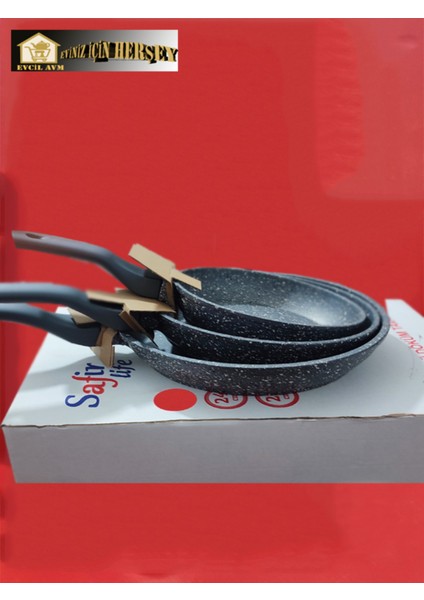 Evci 3lü Döküm Tava Seti 20-24-28CM. Bakalit Kulplu