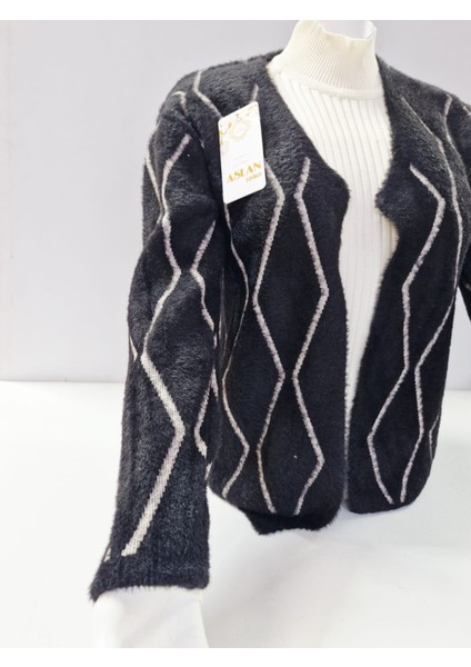 Kadın Yumuşak Dokulu Desenli Triko Hırka - Ceket