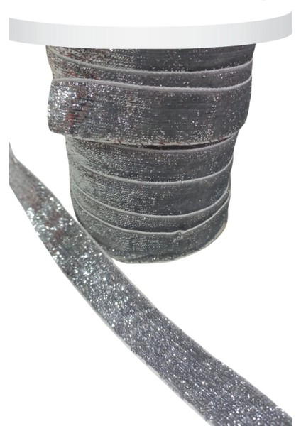 Kadife Kurdele Simli 2 cm Gümüş 1 Metre