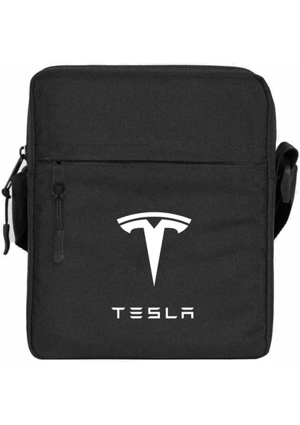 Tesla Logo Text Omuz Çantası Siyah Renk