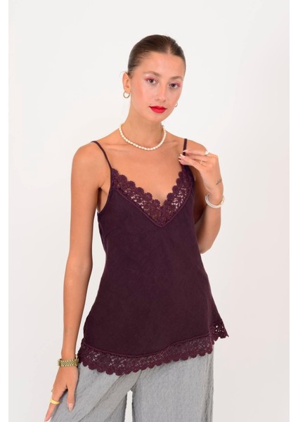 Dantel Detaylı Askılı Keten Bluz fiyatları