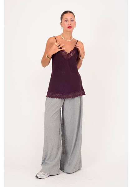 Dantel Detaylı Askılı Keten Bluz modelleri