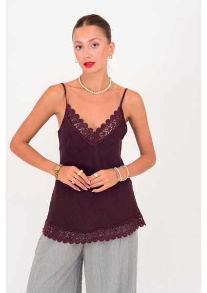 Dantel Detaylı Askılı Keten Bluz fırsatları