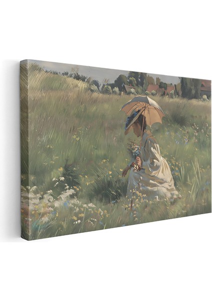 Kanvas Yatay Duvar Tablosu Kanvas Vintage Semsiyeli Kadin Ev Ofis Salon Modern Duvar Tablosu