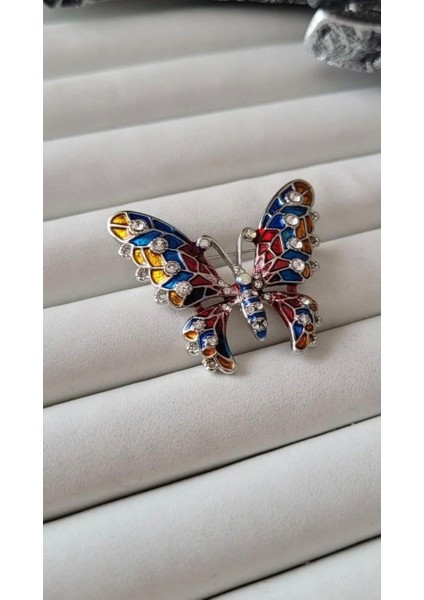 Taşlı Renkli Kelebek Broş
